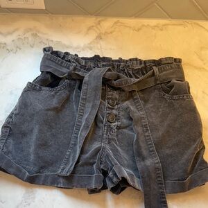 Women's Washed Charcoal Paperbag Waist Shorts with Tie